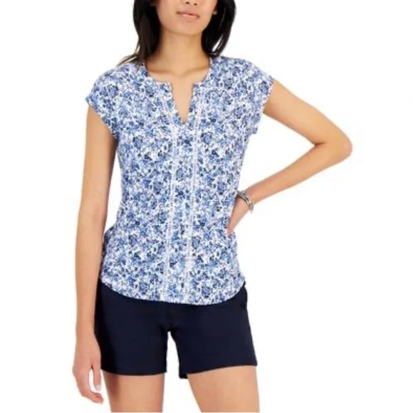売れ筋商品|||トミー ヒルフィガー カットソー トップス レディース Women's Floral-Print Belted Blouse Sky Captain Multi Tommy Hilfiger women's Sky Captain Floral print Long Sleeves